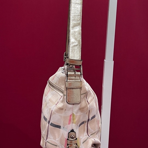 Coach Tattersall Cream and Brown Structured Shoulder Bag - Picture 4 of 14